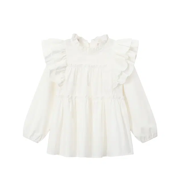 梦特娇 童装 荷叶边长袖衬衫 女童