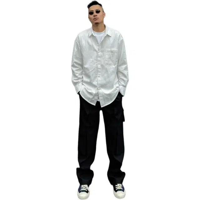 唐启 雅痞风工装外套早秋穿搭潮牌宽松高级内搭衬衣外穿长袖衬衫 男女同款