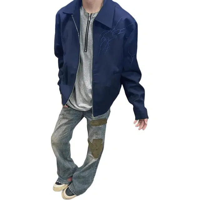 单爵 刺绣闪电外套男款美式复古夹克 男女同款