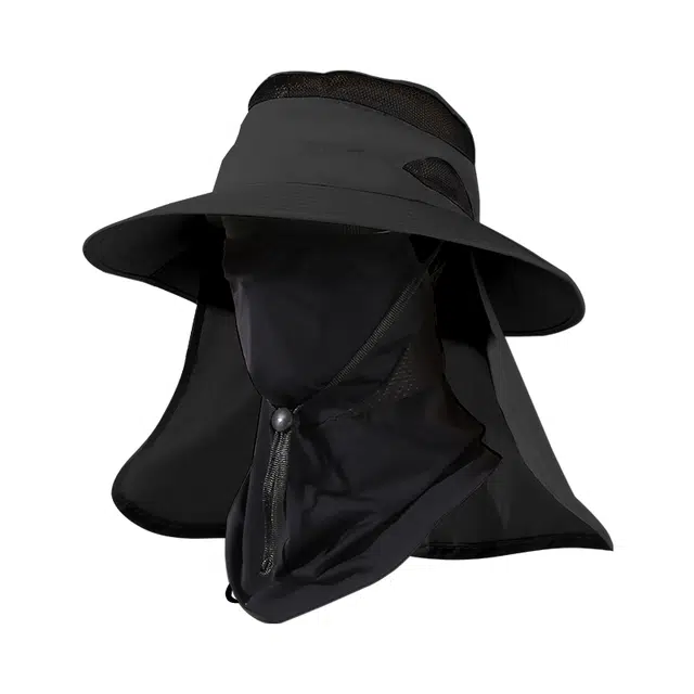 南极人 遮阳帽子大帽檐登山帽户外钓鱼爬山披肩护颈速干太阳帽防晒面罩全脸防护口罩挂耳面巾冰丝透气 轻薄款 渔夫帽 男款