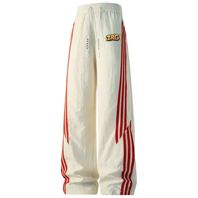 梓润格 百搭美式复古运动夏季薄款侧边拼接撞色三条杠弧形贴布字母抽绳宽松直筒高街痞帅机能风休闲裤 男女同款