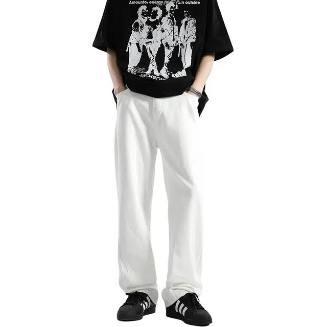 单爵 美式高街微喇裤男潮牌直筒修身显瘦牛仔裤 男女同款