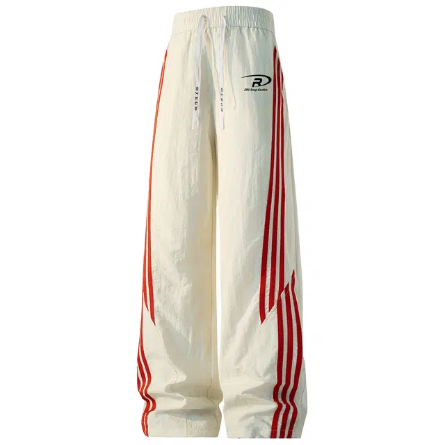 梓润格 侧边拼接撞色三条杠弧形贴布字母美式复古运动裤抽绳宽松直筒夏季薄款高街痞帅机能风百搭休闲裤 男女同款