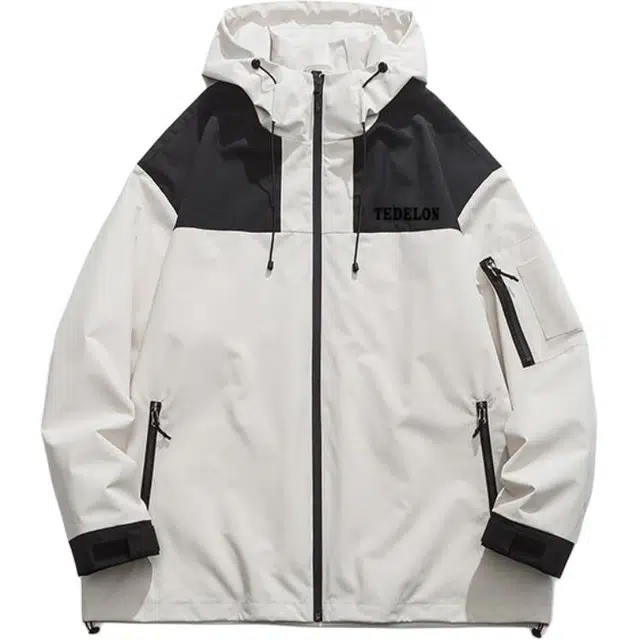 太子龍 美式高街纯色拼接撞色基础款连帽落肩袖臂拉链口袋设计简约休闲青春流行时尚百搭夹克  男女同款