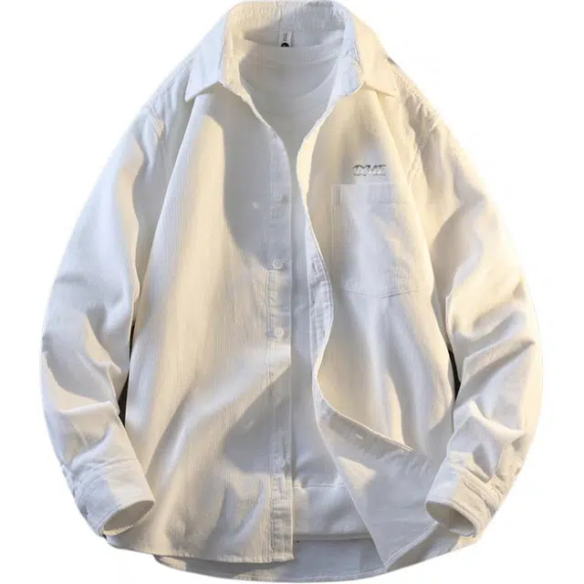 【dme】 日系经典百搭纯色长袖上衣入秋宽松翻领纯棉外套清爽男生吸睛外搭衬衫 男女同款