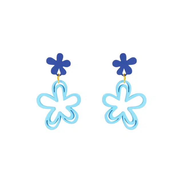 芒果饰品 夏日多巴胺蓝色镂空花朵耳饰 铜 耳环 女款