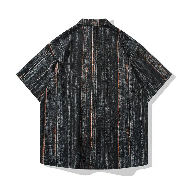 【dme】 复古翻领冰丝短袖宽松潮流休闲条纹夏季衬衣衬衫 男女同款