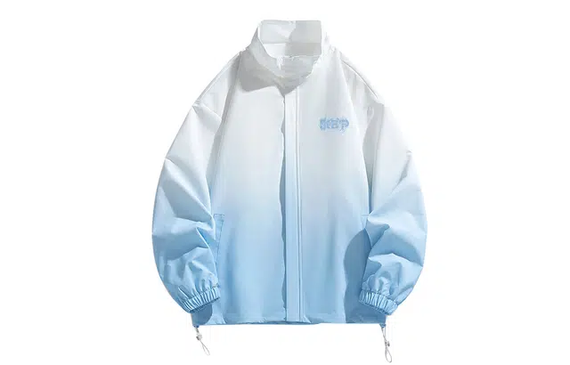 空白町 高街翻领简约无性别主义百搭日系宽松休闲潮流个性字母印花防风渐变落肩长袖高级感基础款拉链外套夹克 男女同款