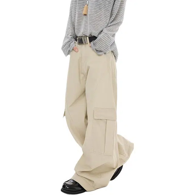 极限涡轮 美式高街工装酷飒风高腰阔显瘦腿裤牛仔裤 男女同款