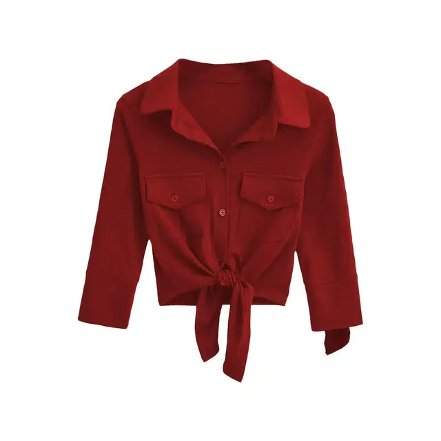 敲模女孩 纯欲风辣妹显瘦修身设计感翻领长袖衬衫 女款