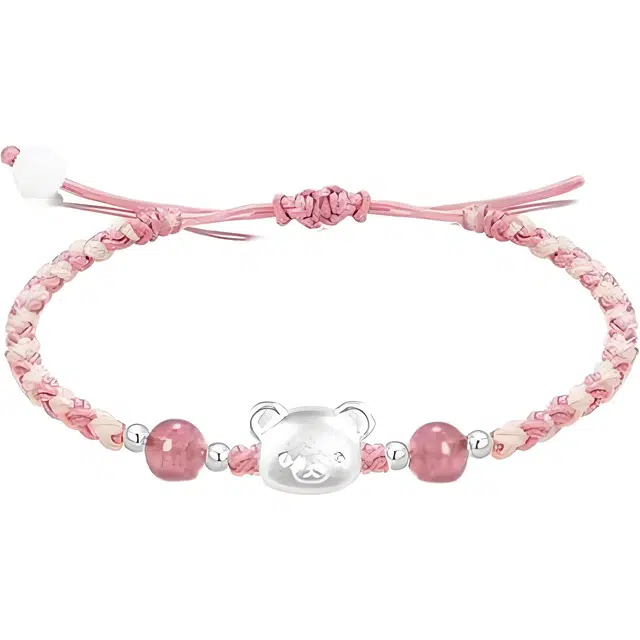 【999银】 絮物 简约设计感小熊款纯手工编织小众甜美国潮新中式轻奢百搭新中式高级感出游新宠吸睛神器#好运 织物 手绳 男女同款情侣款