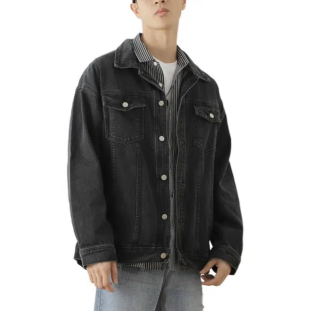 杜克恩 美式工装百搭纯色休闲宽松牛仔外套 男女同款