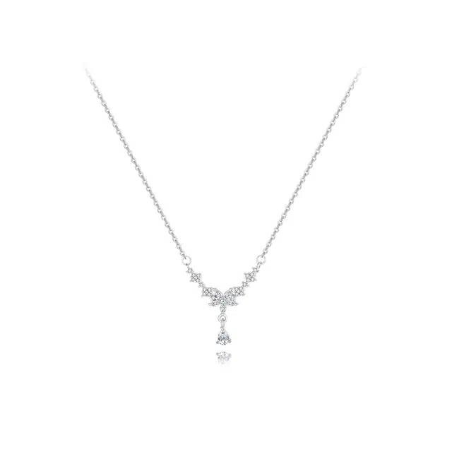 【纯银999 | 紫藤花开】 六桂福珠宝 经典百搭小众设计高级感学生日常简约精致轻奢通勤极简约会温柔气质可调节锁骨链 足银 项链 女款