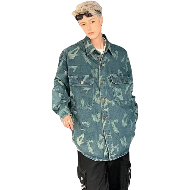 北极绒 潮流设计感宽松美式潮牌复古休闲牛仔外套 男款