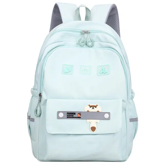 蔻蒂熊 校园背包三到六年级初中生大容量百搭休闲书包轻便时尚简约 牛津纺 双肩包 常规 青少年 浅绿色/浅蓝色