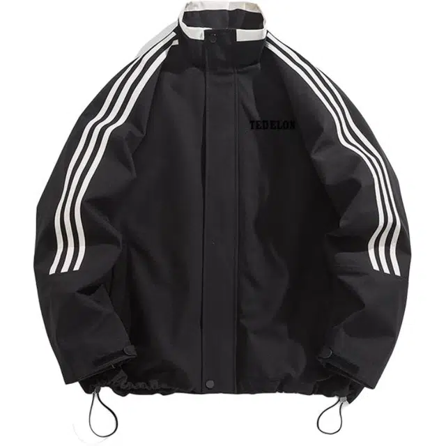 太子龍 美式学院风日常舒适侧面条纹立领防风简约字母印花宽松休闲百搭外套夹克 男女同款