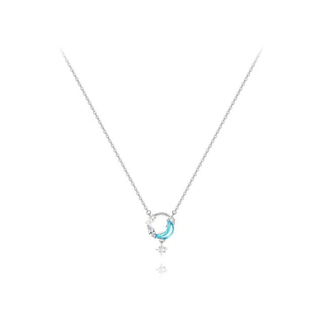 【纯银999 | 星月系列】 六桂福珠宝 经典百搭小众设计高级感学生日常简约轻奢精致通勤极简约会温柔气质可调节锁骨链 足银 项链 女款