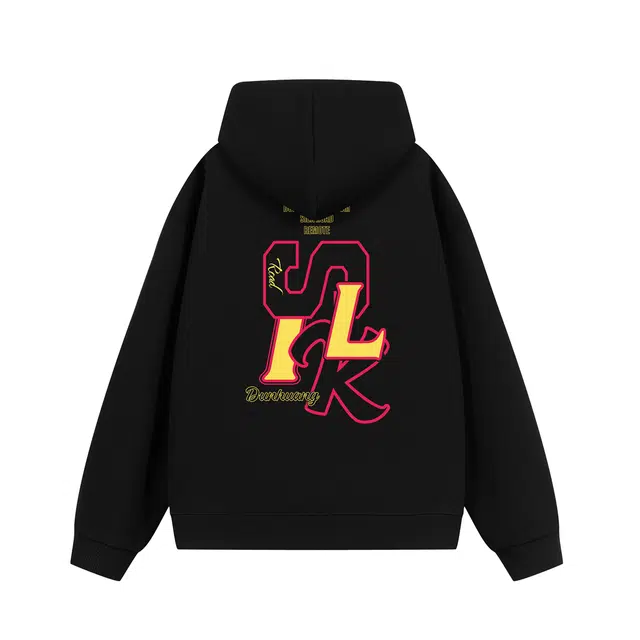 敦煌博物馆 美式高街创意潮流撞色字母印花拉链连帽宽松舒适亲肤纯色简约基础百搭运动休闲长袖卫衣 男女同款