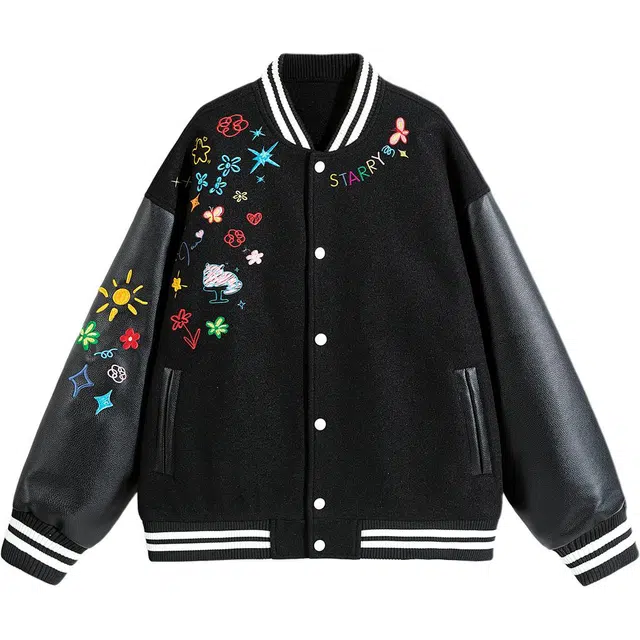 佐菲利  美式复古趣味字母刺绣潮牌设计感夹克外套拼接撞色棒球服 男女同款