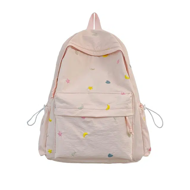 蔻蒂熊 韩版书包女大学生可爱刺绣大容量电脑轻便初高中生旅行背包简约百搭 涤纶 双肩包 常规 青少年 粉色/黄色/蓝色/米色