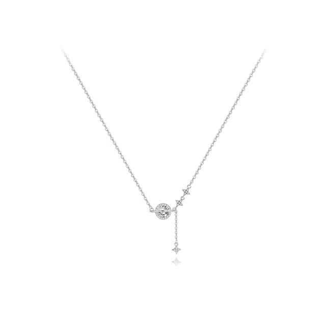 【S925银】 六桂福珠宝 星月系列 小众设计经典百搭学生日常简约精致高级感轻奢通勤转运约会温柔气质可调节锁骨链 锆石 项链 女款