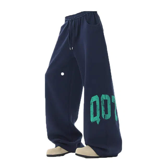 艾梵斯贝 美式复古潮流高级感字母印花无性别主义潮酷简约设计日常百搭街舞学院嘻哈街头宽松直筒拖地休闲裤 男女同款