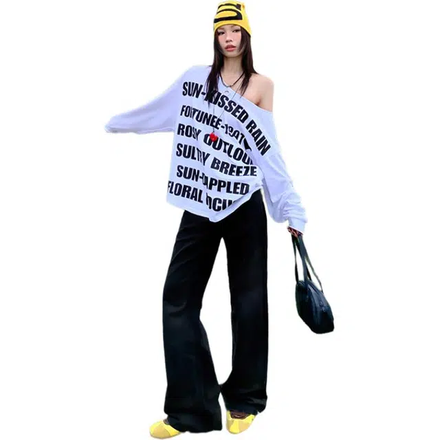 极限涡轮 韩系高街窄版阔腿高腰显瘦直筒宽松拖地牛仔裤 男女同款