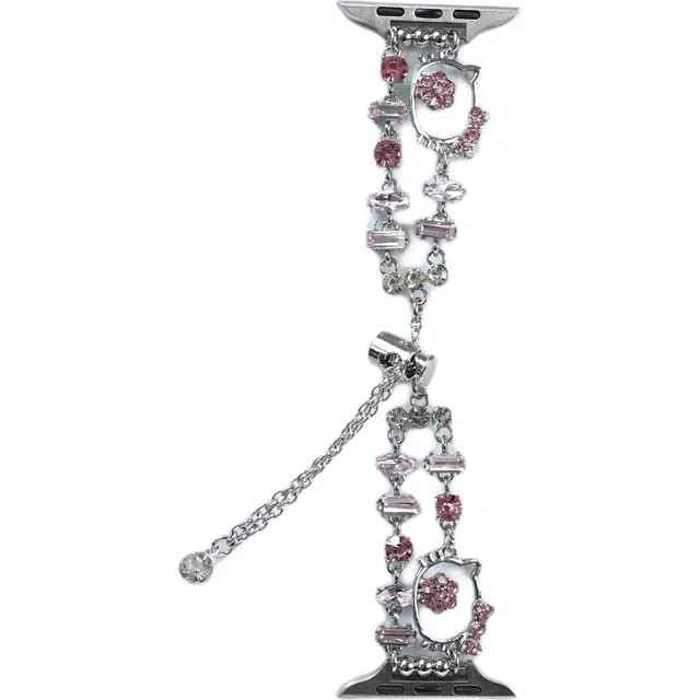 老佳 表带 苹果适用 金属材质 闪钻镂空小猫表带男女通用