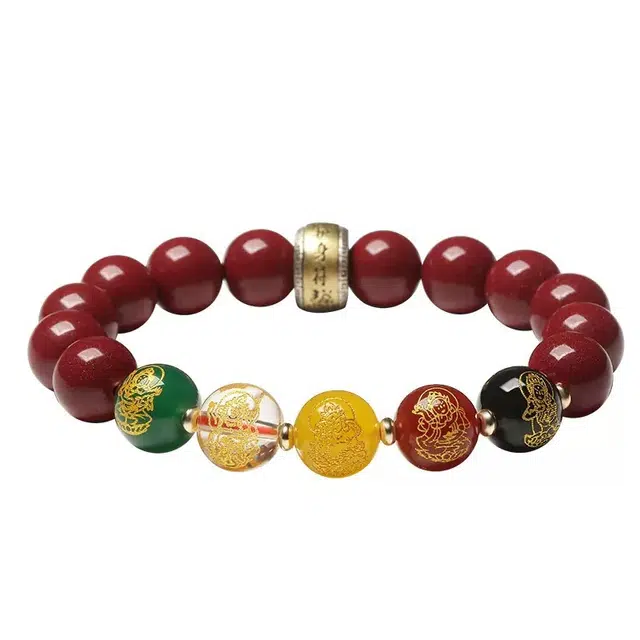 茂琼 幸运相随 简约时尚五路财神玛瑙提运饰品小众高级感百搭#好运 朱砂 手串 男女同款情侣款