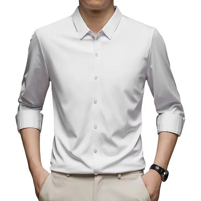 卡丹狄诺 无痕纯色垂顺高弹舒适简约衬衣轻商务休闲春秋季长袖衬衫 男款