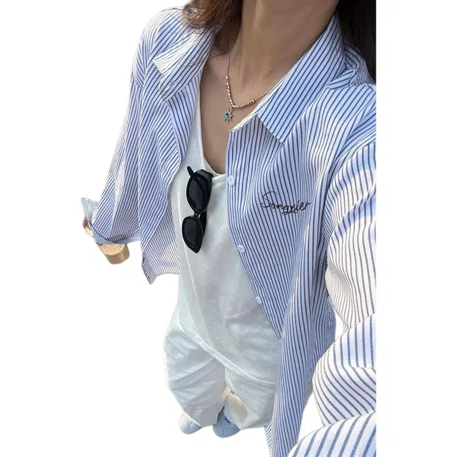 颂希尔 美式复古简约条纹百搭宽松休闲长袖衬衫 男女同款