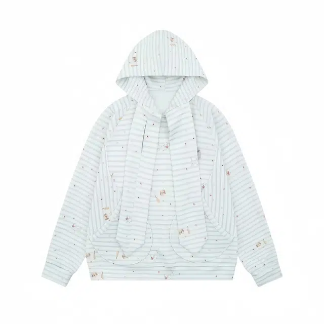 哒头下雨不愁 美式学院甜美风满印小狗连帽小众设计感宽松休闲上衣卫衣 女款
