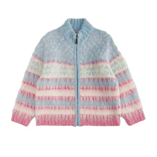 桴生 多巴胺甜美彩色条纹开衫针织衫 女款