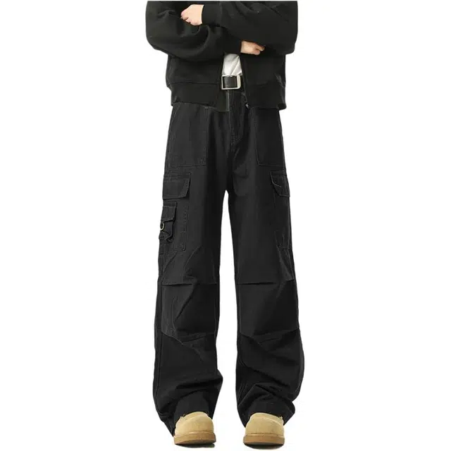 颂希尔 美式复古水洗做旧工装裤春秋潮牌小众宽松直筒阔腿裤口袋伞兵裤休闲裤 男女同款