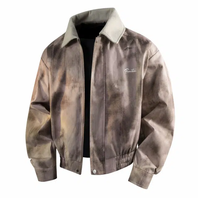 红蜻蜓 美式高街扎染潮牌复古数字字母印花宽松百搭舒适防风保暖休闲棒球服翻领外套夹克 男女同款