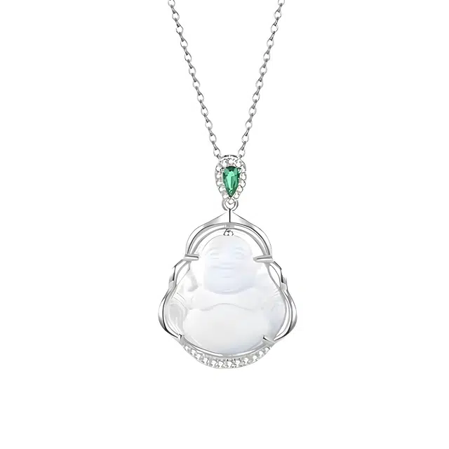 陌阡雪 【福佑转运】新中式 弥勒佛笑脸佛公 平安纳福 招财转运 日常百搭高级感轻奢显白清冷气质锁骨链#好运天然 玉髓 项链 女款