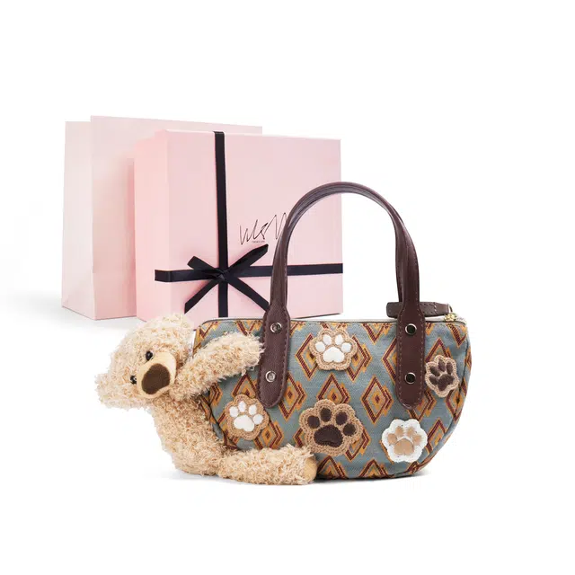 雅诗兰黛【定制化妆包】小花 小熊爪趣 潮流 可爱 萌趣 精致 甜美风 约会 通勤 复古凌格帆布化妆收纳包 便携