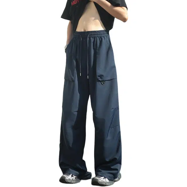 佐菲利 美式挂扣褶皱工装裤潮牌痞帅户外运动宽松阔腿伞兵长裤休闲裤 男女同款