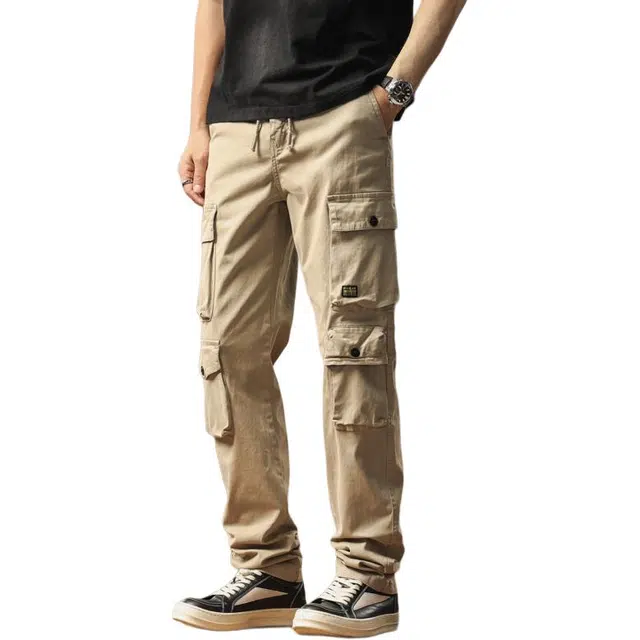 么宁 美式复古多口袋工装裤舒适百搭宽松直筒裤时尚个性痞帅休闲裤 男女同款