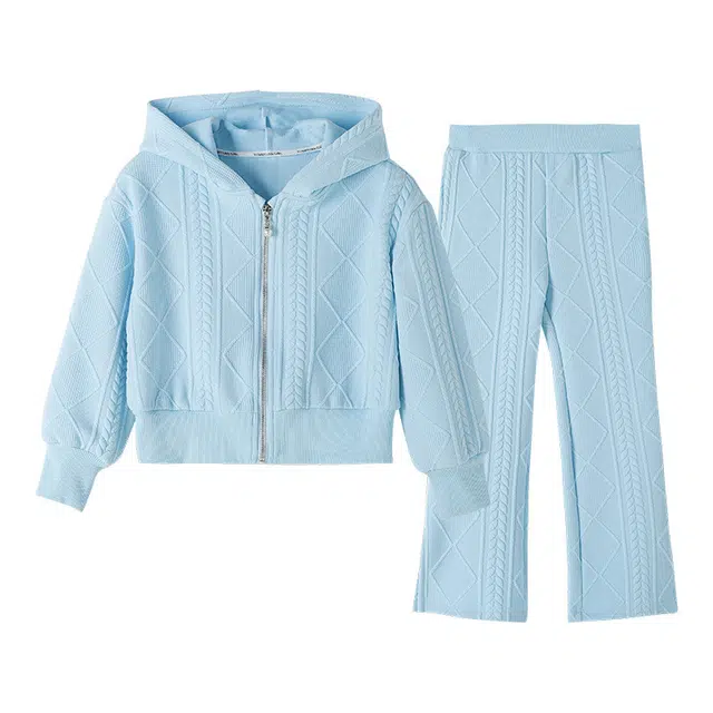 媛媛公主休闲运动套装 春秋季时髦长袖长裤直筒开叉百搭时尚柔软舒适显瘦 两件套 儿童款