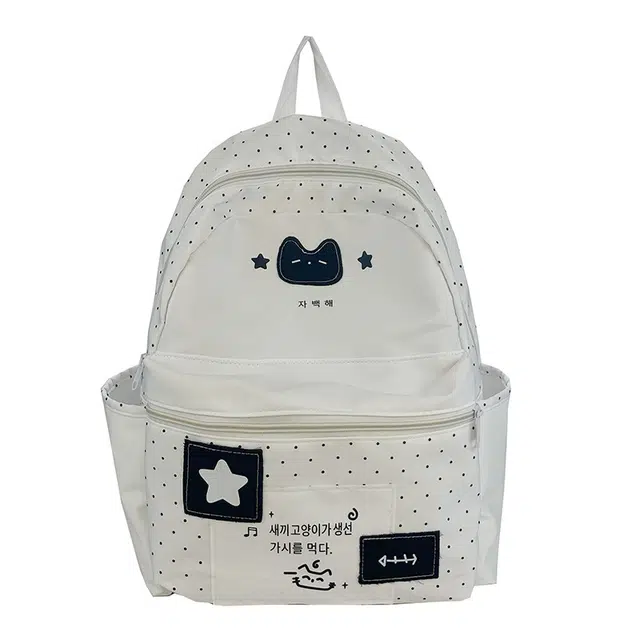 蔻蒂熊  初高中生上课通勤书包可爱甜美猫咪波点外出便捷手提小背包大容量百搭卡通 涤纶 双肩包 常规 青少年 白色/蓝色/粉色