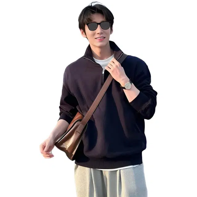 徐百货 重磅半拉链立领纯色套头美式潮牌设计感上衣卫衣 男女同款