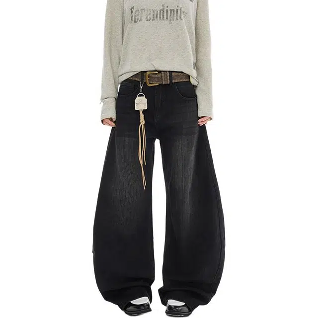 极限涡轮 美式高街欧美感阔腿高腰显瘦宽松直筒垂感加长拖地牛仔裤 男女同款