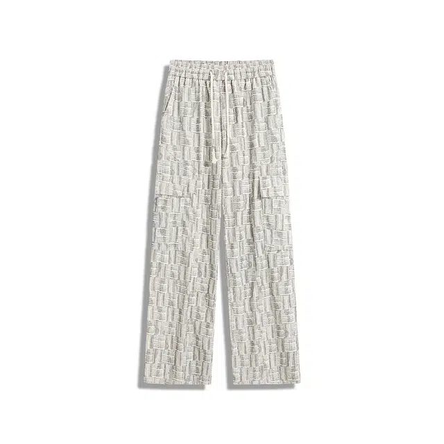 欧路得 复古格纹运动卫裤男秋季潮牌工装阔腿拖地长裤美式高街直筒休闲裤 男款