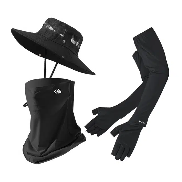 南极人 西部牛仔登山帽子户外钓鱼爬山草原沙漠大帽檐网眼透气遮阳帽防晒面罩全脸护颈脖套冰丝袖套加长款护手臂冰凉 轻薄款 渔夫帽 男款