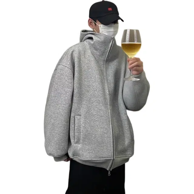徐百货 美式重磅连帽开衫潮牌宽松设计感拉链帽衫高级感运动外套卫衣 男女同款