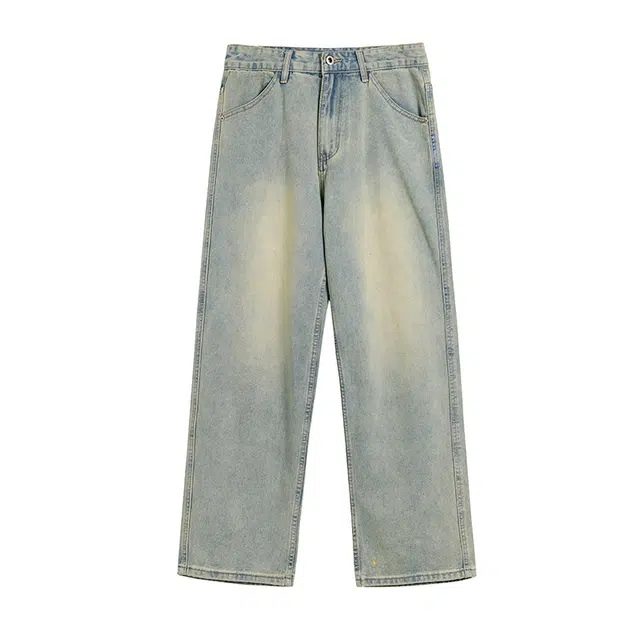 潮人榜 美式复古高街休闲长裤男士宽松五袋款简约窄版直筒牛仔裤 男女同款