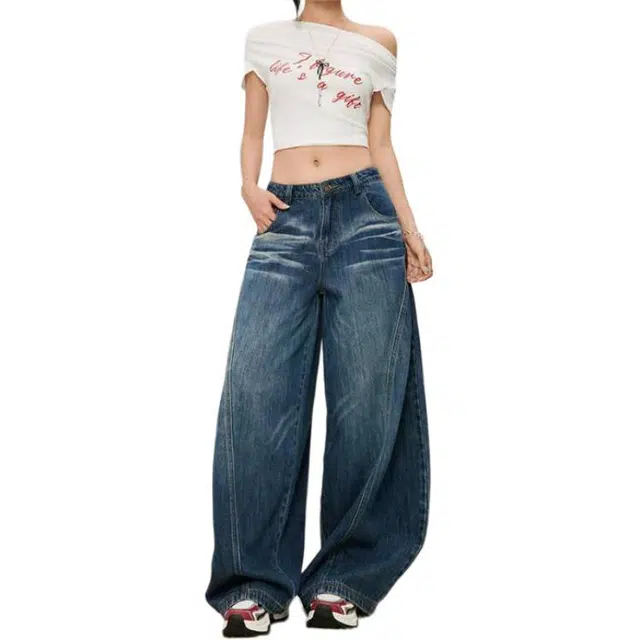 淑好百 立体裁剪水洗弯刀低腰牛仔裤 女款