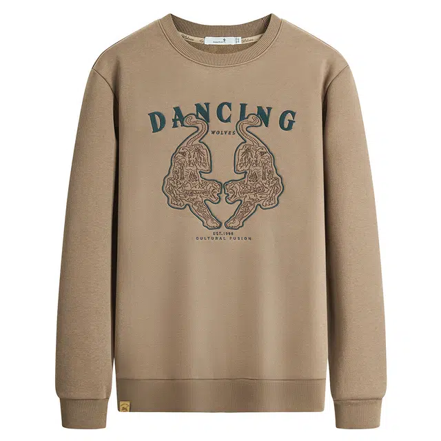 与狼共舞 重工刺绣加绒锁温蓄暖时尚亲肤柔软弹力抗菌圆领加厚卫衣 男款