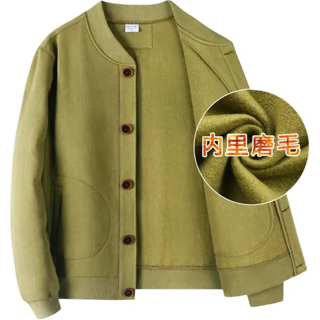 地界二 抓绒卫衣开衫棒球领夹克外套春秋长袖羊绒衫 男款